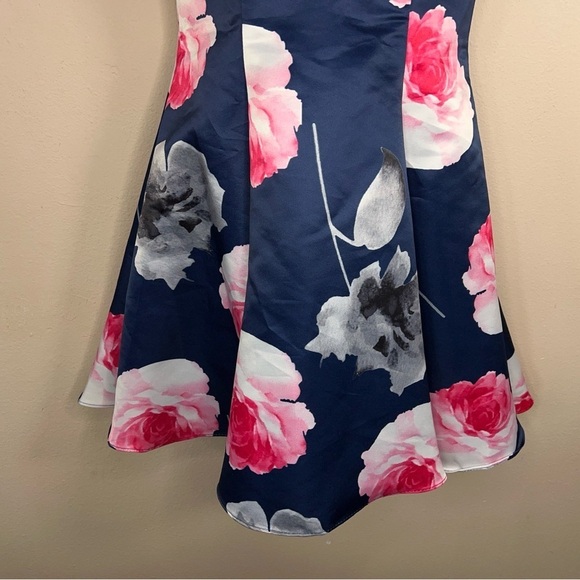 SIZE 4 GLAMOUR BY TERANI COUTURE FORMAL DRESS ALINE BLUE FLORAL GEMSTONE - Picture 6 of 15